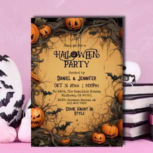 Invitation Eerie vintage Jack-O-Lantern chauve-souris Hallowe