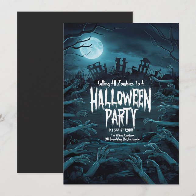 Invitation Eerie Zombie Halloween (Devant / Derrière)