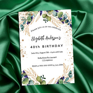 Invitation Eeucalyptus d'anniversaire parties scintillant or