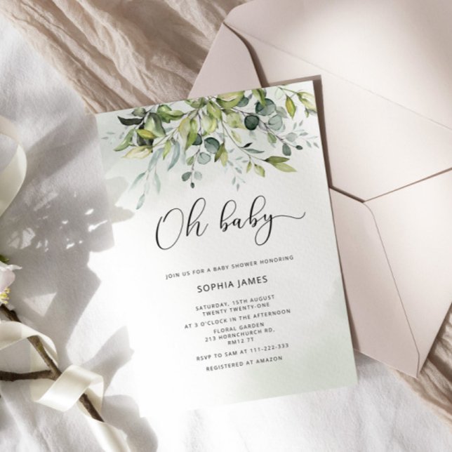Invitation Eeucalyptus vert Oh baby shower bébé (Créateur téléchargé)