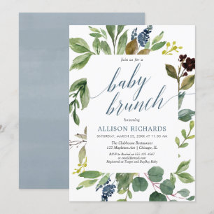 Invitation Eeucalyptus vert sexe neutre brunch bébé