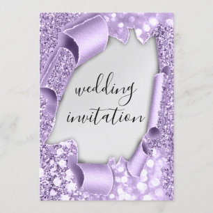 Invitation Effet 3D de mariage Élégant Violet Paillettes Arge
