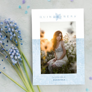 Invitation Effet Blue Marble Photo Romantique Quinceañera