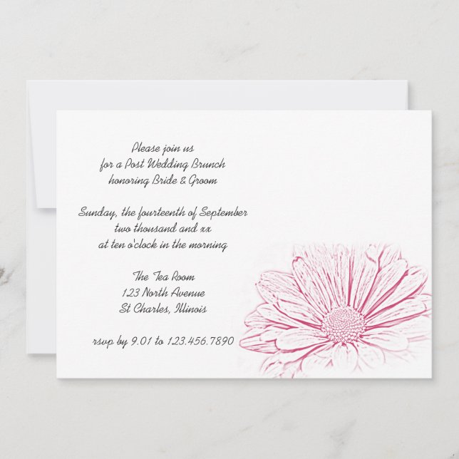 Invitation Effet de Fleur de Marguerite Rose pour le Brunch d (Devant)