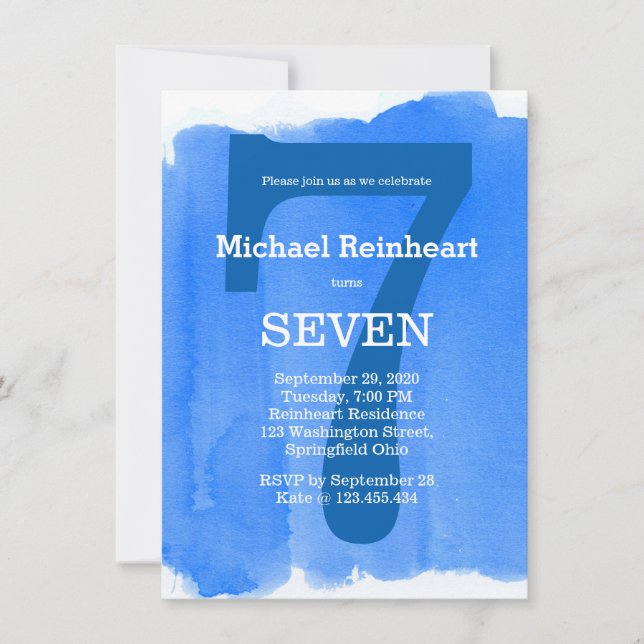 Invitation Effet de l'aquarelle de fête d'anniversaire du gar (Devant)