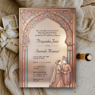 Invitation Effet de vitrail arc couple indien mariage