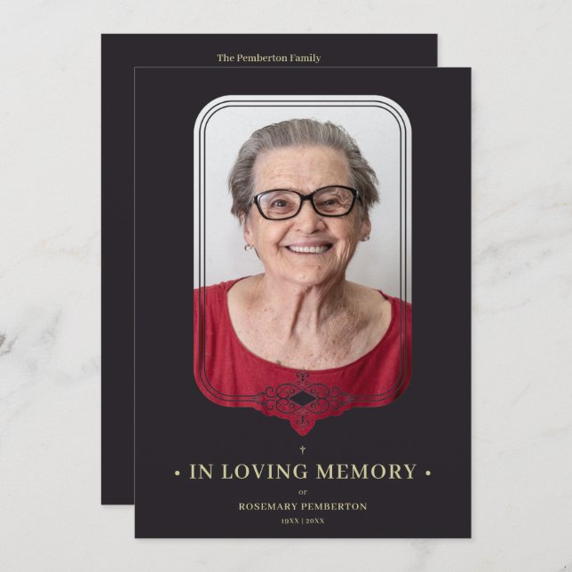 Invitation Effet dentelle ornementale noir funéraire (Devant / Derrière)