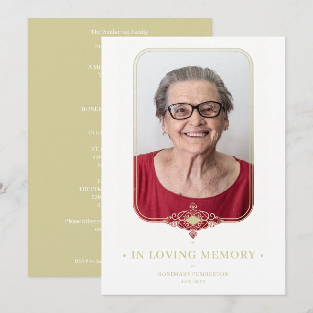 Invitation Effet doré funéraire Effet dentelle ornementale Ph (Devant / Derrière)