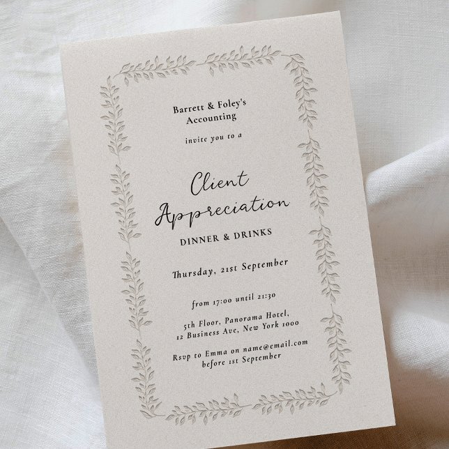 Invitation Effet Letterpress Client Appréciation Business (Faux letterpress effect minimal company event invitation)