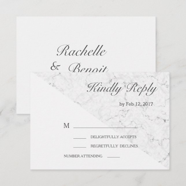 Invitation Effet marbre gris blanc moderne rsvp mariage (Devant / Derrière)