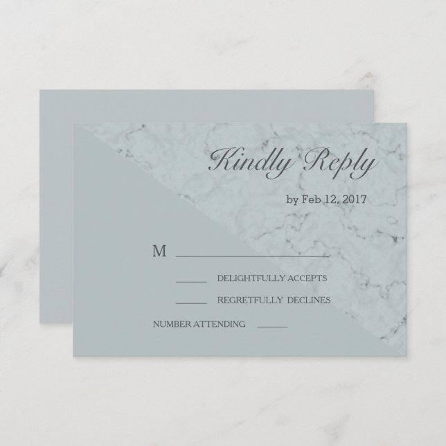 Invitation Effet marbre gris bleu épicéa mariage moderne RSVP (Devant / Derrière)