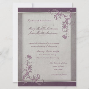 Invitation Effet Mauve métallique Bordure florale modifiable 