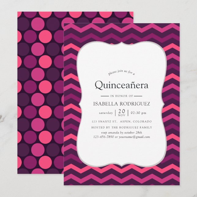 Invitation Effet néon violet et rose Quinceanera (Devant / Derrière)