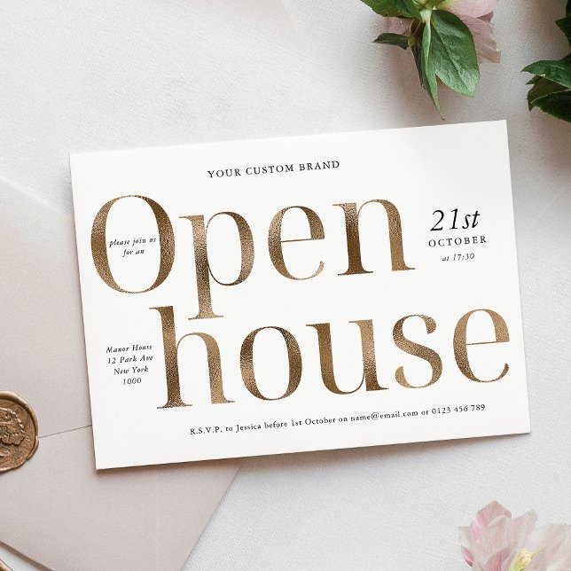 Invitation Effet Or Élégant moderne Business Open House (Modern Elegant Gold Effect Business Open House Invitation)