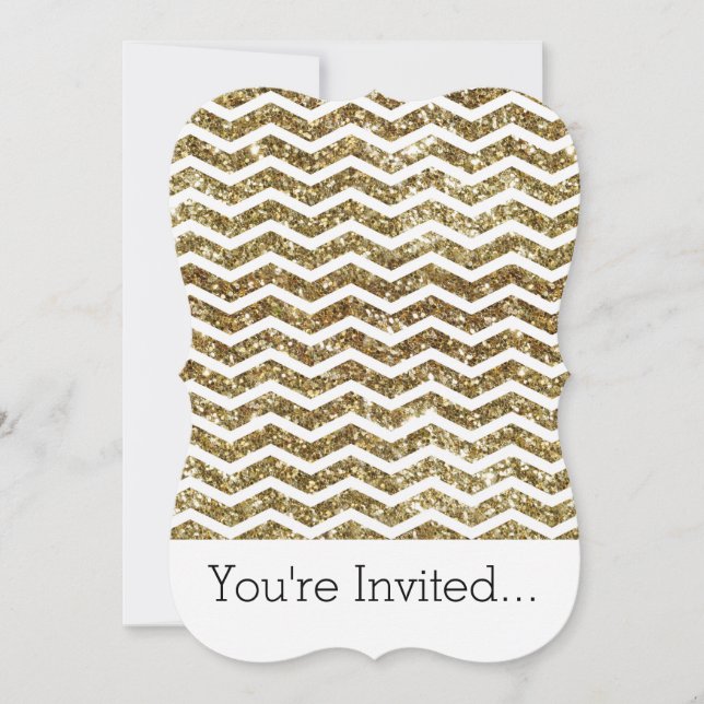Invitation Effet Parties scintillant d'or Elegant Chevron Zig (Devant)