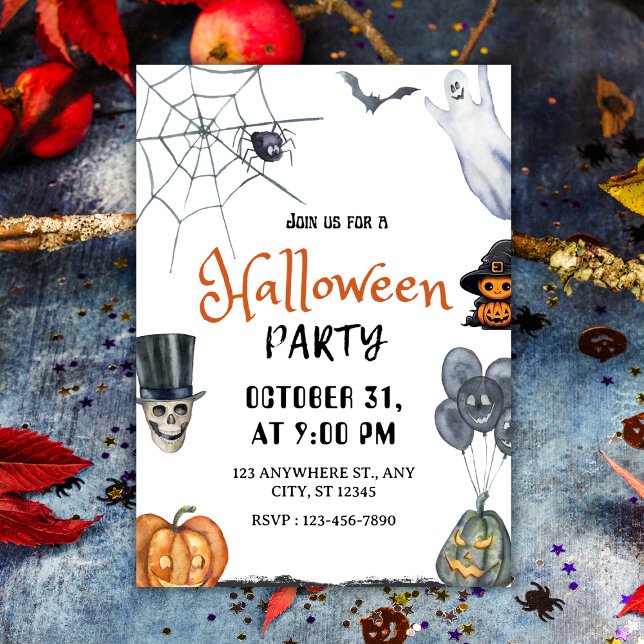 Invitation Éffrayant Amusement Aquarelle Halloween Fête Invit (Spooky Fun Watercolor Halloween Party Invitation
)