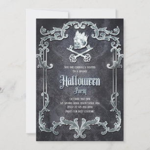 Invitation Éffrayant Argent Vintage Halloween Party Gothique