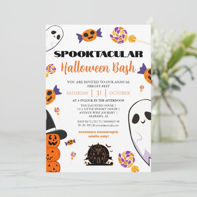 Invitation éffrayant Boo Maison hantée Fête de bash Halloween (Debout devant)