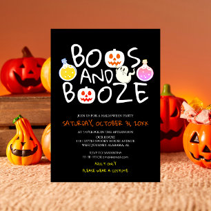 Invitation Éffrayant Booze et Booze Black Adult Halloween Par