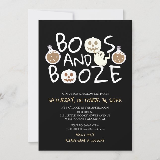 Invitation Éffrayant Booze et Booze Black Adult Halloween Par (Devant)