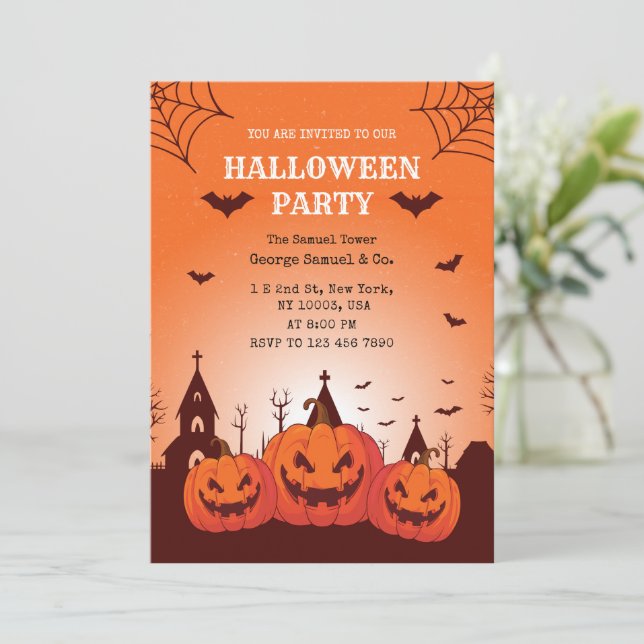 Invitation Éffrayant Citrouille Palace Halloween Business (Debout devant)