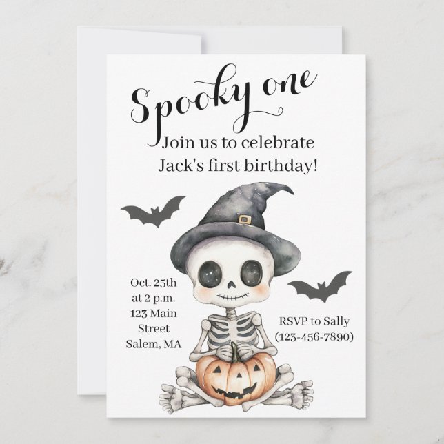 Invitation Éffrayant | Cute Skeleton Halloween 1er anniversai (Devant)