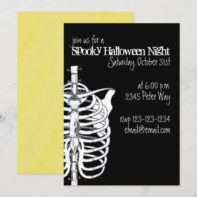 Invitation Éffrayant Déplaisant Skeleton X-Ray Halloween Part (Devant / Derrière)