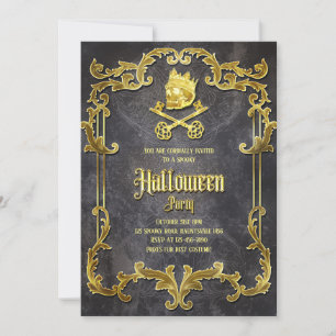 Invitation Éffrayant Gold Vintage Halloween Party Gothique cr