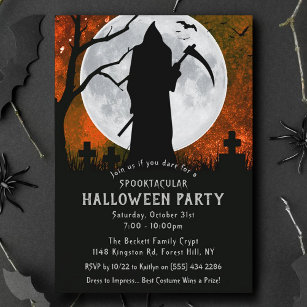 Invitation Éffrayant Grim Reaper cimetière fête d'Halloween