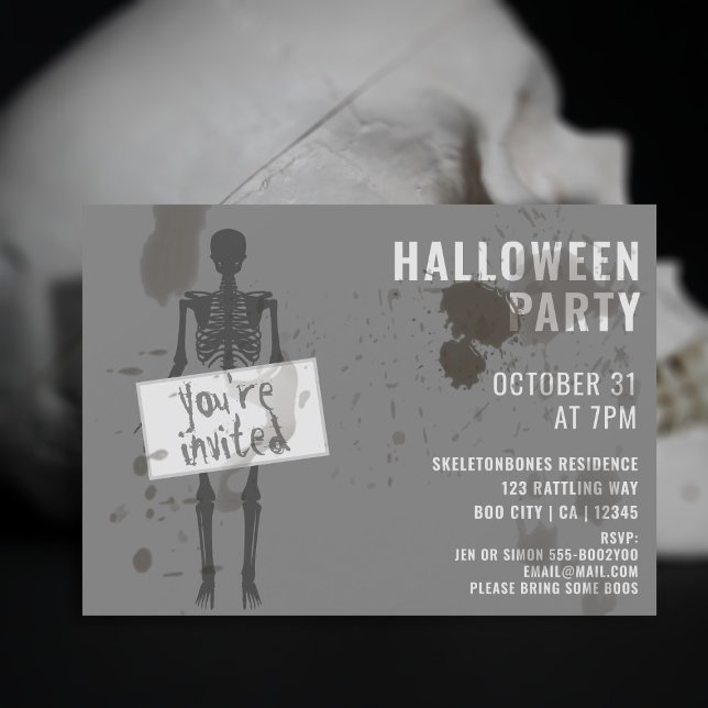 Invitation Éffrayant Grunge Skeleton Halloween Party Invitati (Créateur téléchargé)