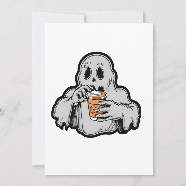 Invitation Éffrayant Halloween Ghost Sippin Citrouille latte  (Devant)