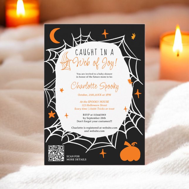 Invitation Éffrayant Halloween Spider web baby shower mignon (Spooky Halloween Spider web cute baby shower Invitation)