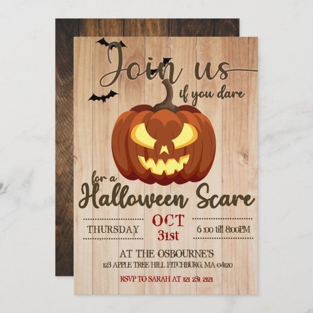 Invitation Éffrayant Haunted Citrouille Carving Halloween eff (Devant / Derrière)