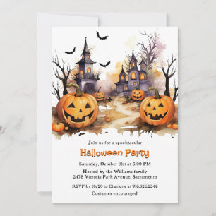 Invitation Éffrayant Haunted House Citrouilles Enfants Hallow