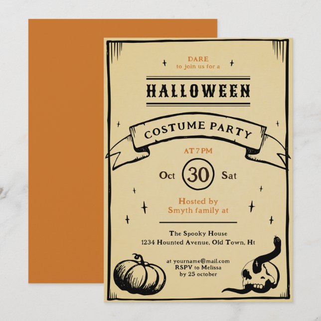 Invitation éffrayant lunatique vintage (Devant / Derrière)