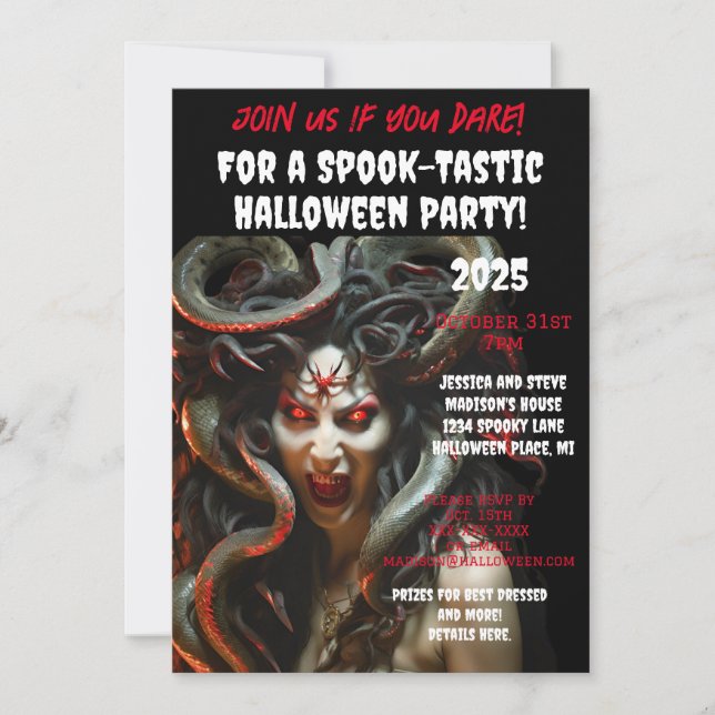 Invitation Éffrayant Medusa Halloween fête serpents (Devant)