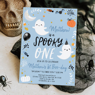 Invitation Éffrayant ONE Blue Ghost Halloween Anniversaire