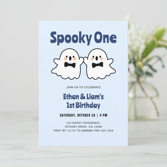 Invitation Éffrayant One Cute Twin Boys Halloween 1er Anniver (Debout devant)