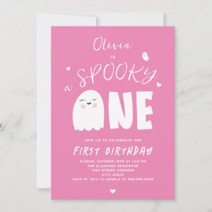 Invitation Éffrayant One Girls Pink Ghost Halloween 1er anniv