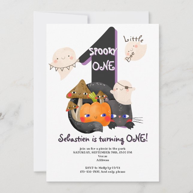 Invitation Éffrayant ONE Little Boo Halloween Enfants 1er ann (Devant)