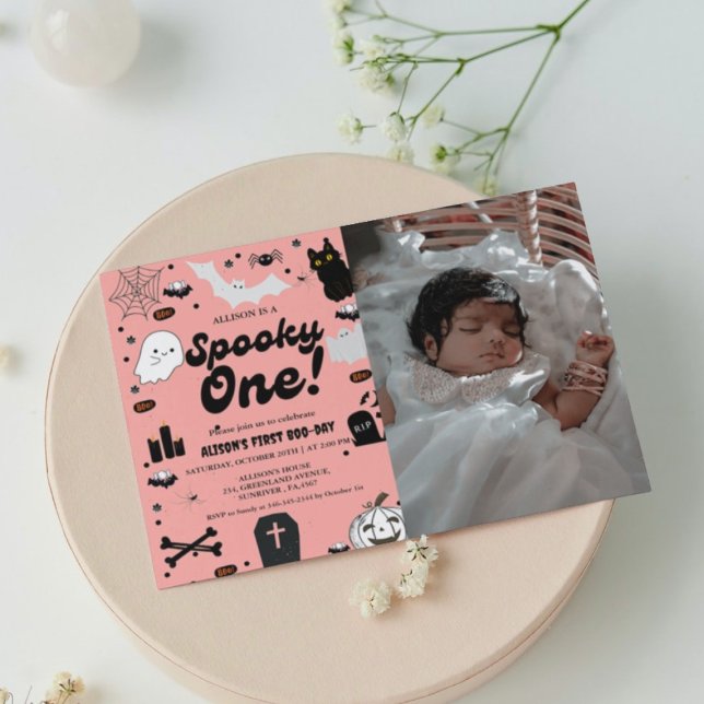 Invitation Éffrayant One Retro Grovy Halloween Fille 1er Anni (Créateur téléchargé)