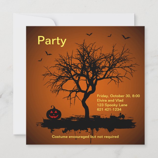 Invitation Éffrayant Orange Grunge Halloween Party (Devant)