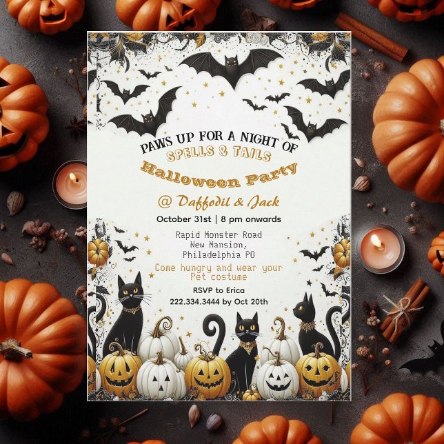 Invitation Éffrayant Pws Up Costume animal de compagnie Hallo (Spooky Paws Up Pet Costume Halloween Pumpkin Party Invitation)
