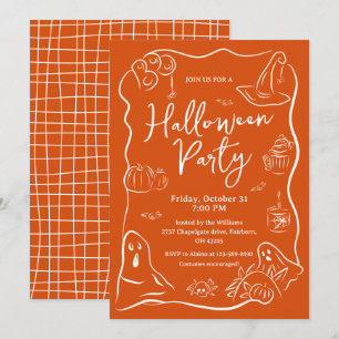 Invitation Éffrayant Quirky Hand Drake Doodle Halloween Party