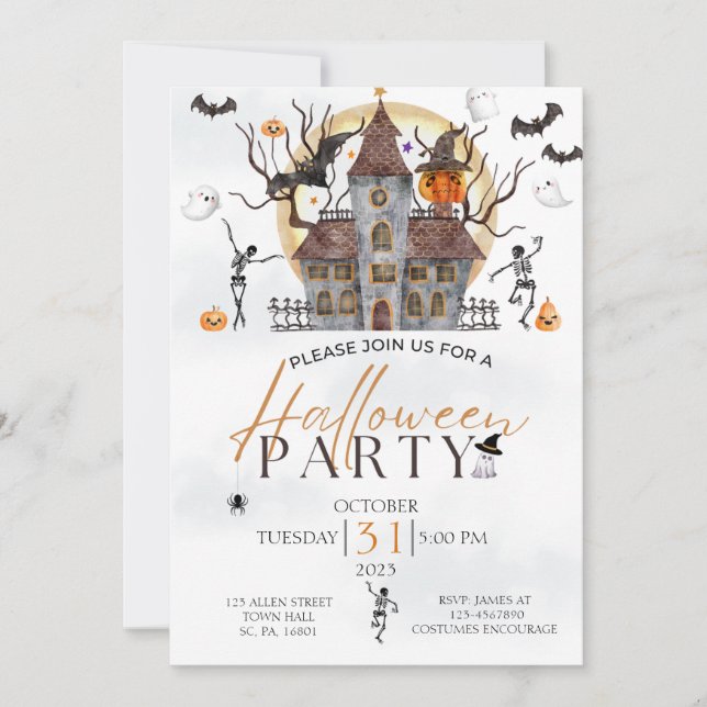 INVITATION ÉFFRAYANT SCARY HAUNTED HOUSE COSTUME HALLOWEEN PA (Devant)