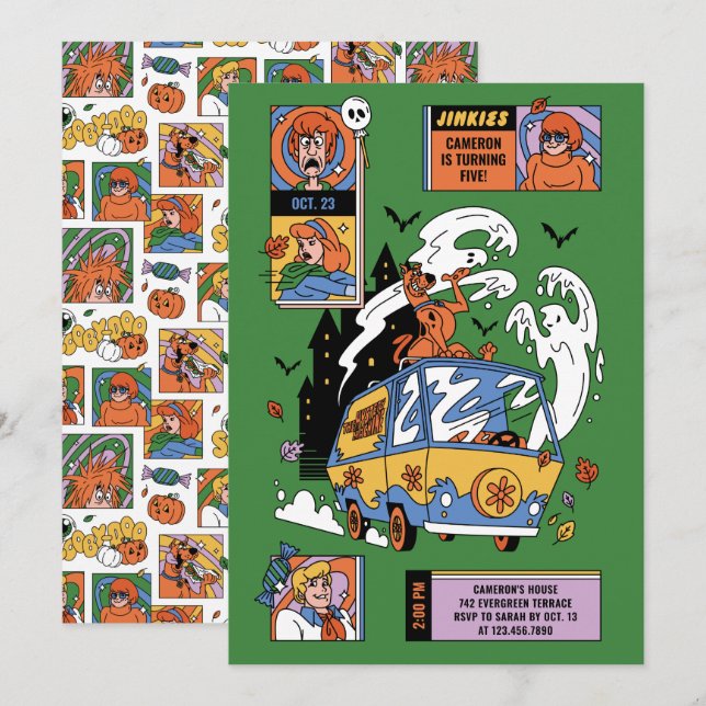 Invitation Éffrayant Scooby-Doo Mystery Machine Anniversaire (Devant / Derrière)