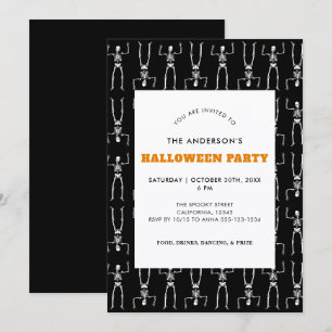 Invitation Éffrayant Skeleton Motif Black Halloween Party