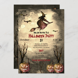 Invitation Éffrayant sorcière Citrouilles Halloween Fête Invi