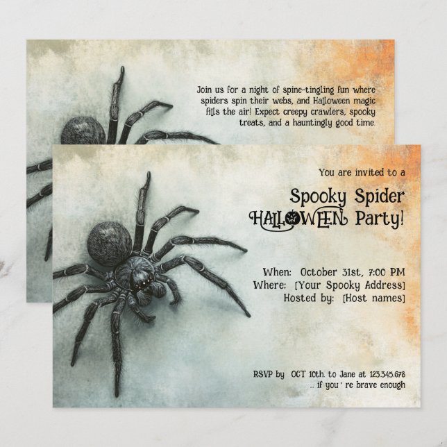 Invitation Éffrayant Spider HALLOWEEN Party ! (Devant / Derrière)