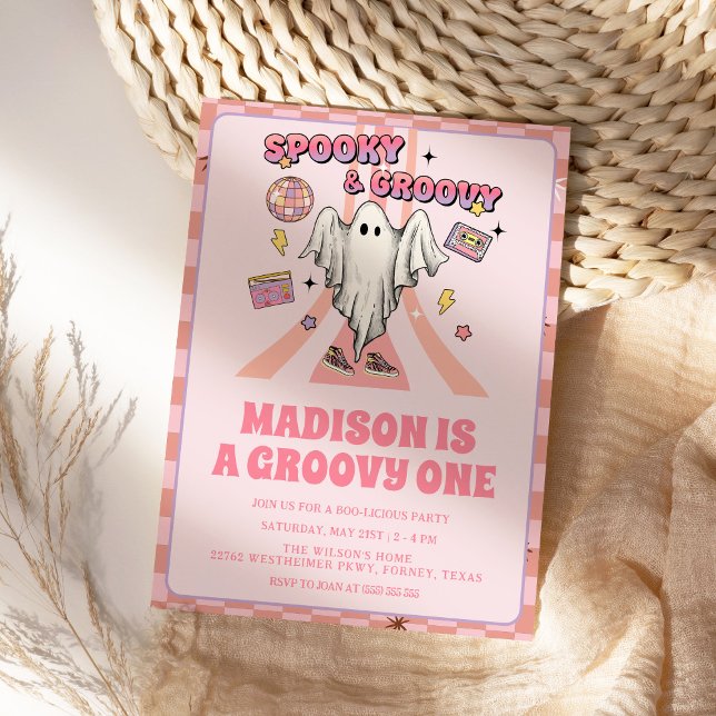 Invitation Éffrayant Super rose Vintage Halloween 1er anniver (Créateur téléchargé)